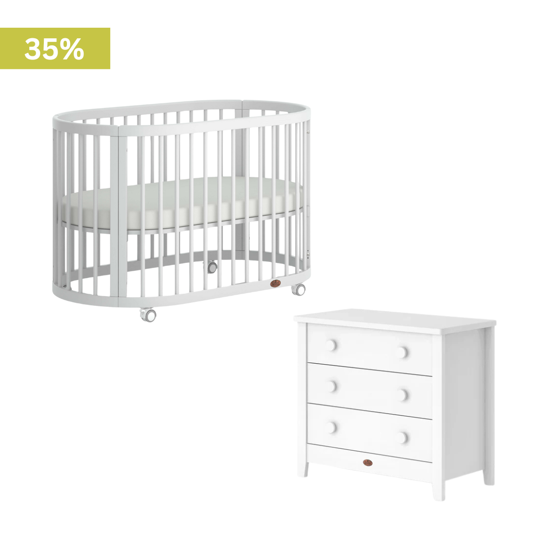 Boori - Oasis Oval Cot and 3 Drawer Chest Barley White